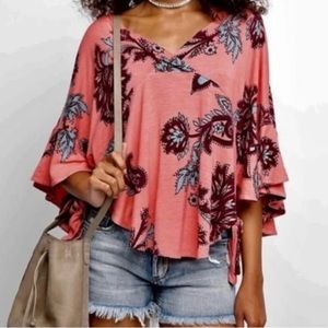 FREE PEOPLE Maui Wowie Top Floral Tropical Batik Print Tie Side Small